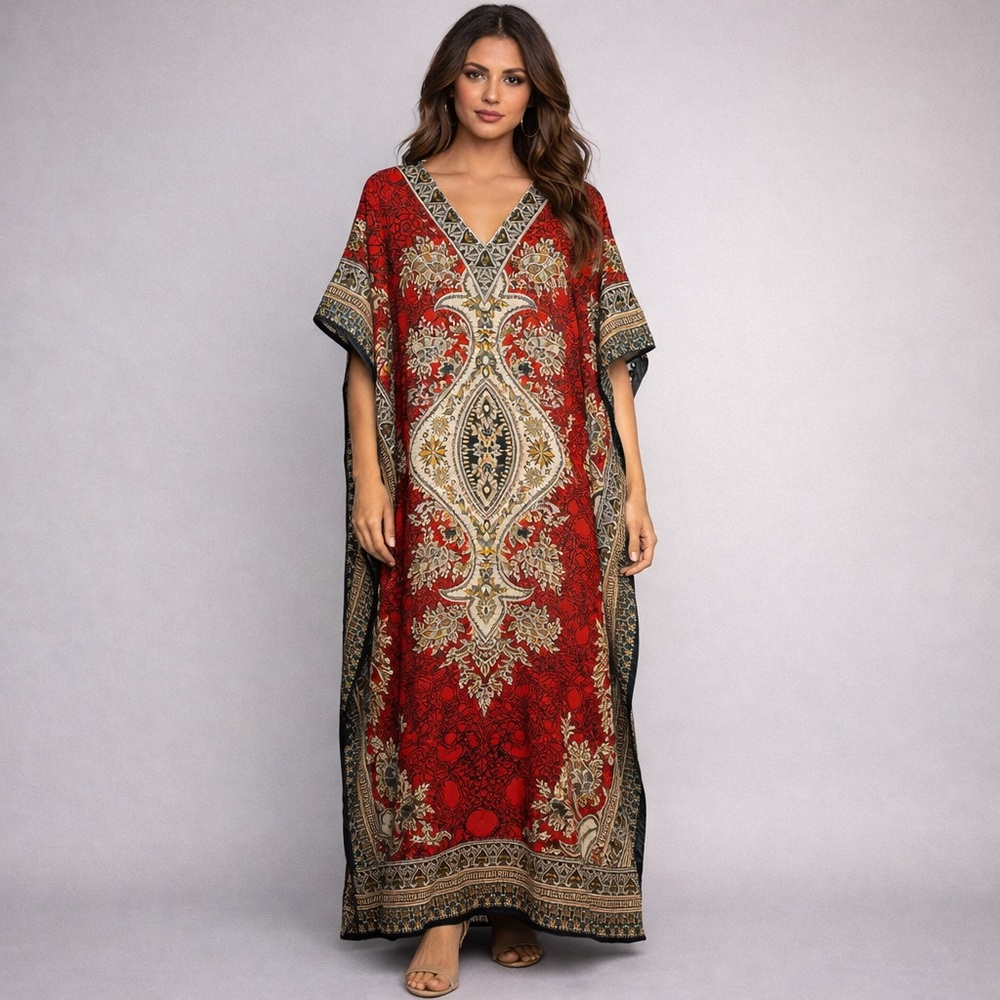NWT- Elegant Kushi Kaftan Maxi Dress — Flowing One Size Fits All.